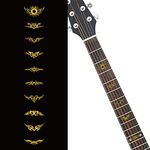 PLIGREAT 2 Pcs Guitar Inlay Stickers, Guitar Fretboard Markers Golden Wings Decals for Acoustic Guitars Electric Guitars Bass Decor Musical Instrument Decorations Removable DIY Guitar Neck Stickers