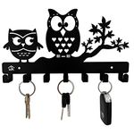 HeavenlyKraft Owl Duo Metal Key Holder, Steel Key Rack, Metal Key Cabinet, Owl Key Hanger, Medal Hanger, Leash Hanger Standard Black