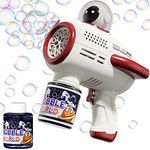 Bubble Gun Machine for Kids Toddle , 5000+ Bubbles Per Minute 360° No Leak Automatic Bubble Blower with Led Light 1 Bubble Solution for Birthday Party, Summer Toy, Outdoor Activity,Birthday Party Favor Gift (Red)