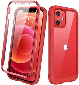 Diaclara Designed for iPhone 12/12 Pro Case, Full Body Rugged with Built-in Touch Sensitive Anti-Scratch Screen Protector, Soft TPU Bumper Case for iPhone 12/12 Pro 6.1" (Red and Clear)
