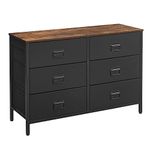 SONGMICS Dresser for Bedroom, Storage Organizer Unit with 6 Fabric Drawers, Steel Frame, for -Living -Room, Entryway, 6 Drawers Brown + Black