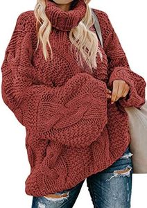 Dokotoo Women Winter Ladies Turtleneck Cowl Neck Winter Long Sleeve Oversized Cable Knit Long Tunic Chunky Pullover Sweaters for Women Outerwear Red XL