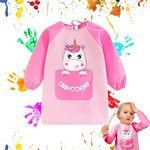 ROSEMO Kids Paint Apron Waterproof Kids Art Smock with Long Sleeve and Pocket for 3-7 Years Girls Children Painting Cooking Eating Crafts