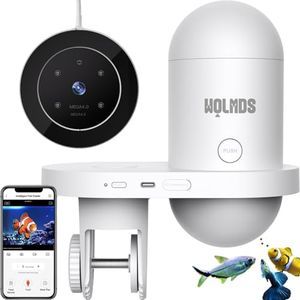 Wolmds WiFi Automatic Fish Feeder with 2.5K Camera, 2.4/5G Smart App Remote Contro & Vacation Feeding Timer, Precision Aquatic Pet Feeder, 230ML Moisture-Proof Fish Food Dispenser for 10+ Gallon Tank