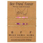 COLORFUL BLING BFF Bracelets 2 Best Friend Friendship Matching Morse Code Pinky Promise Bracelet for Women Teen Girls, Leather Metal, Agate