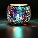 Larcenciel Mosaic Glass Candle Holder/Tea Light Holder/Vase/Pen Holder, Romantic Handmade Shattered Glass Tea Light Candle Shade/Potted Plants Bowl for Home Decoration Wedding Party (Blue)