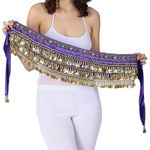 FancyDressWale Belly Dance Hip Scarf Waist Belt with Gold Coins for Women and Girls (Purple Premium)