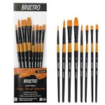 BRUSTRO Gold Taklon Artist's Brushes | Set of 8 | Sizes - Round (1,3,5), Bright (2,6), Filbert (2,6), and Flat (2) | Matte Finish, Ideal for Acrylic, Watercolour, Oil Paintings, School, Office Use