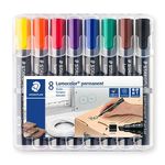 STAEDTLER 350 WP8 Lumocolor Permanent Marker, Chisel Tip 2-5mm Line Width - Assorted Colours (Pack of 8)