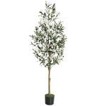HAUSPROFI 5FT Artificial Olive Tree, 150cm Tall Faux Olive Plants, Artificial Fake Plants with Lifelike Leaves, Natural Wood Trunk, Fruits, Suitable for Home Living Room Corner Office Decor (150CM)
