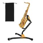 MoKo Saxophone Stand, Foldable Adjustable Saxophone Alto & Tenor Stand 丨Suitable Triangle Base Design for Strong Stability 丨Saxophone Holder Rack with A Portable Non-Woven Cloth Bag, Black