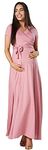 HAPPY MAMA Women's Maternity Nursing Maxi Wrap Dress Short Sleeve 599 (Dusky Pink, UK 10, M)