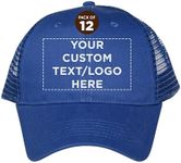 DISCOUNT PROMOS Custom Cotton Front Mesh Baseball Hat Set of 12 - Personalized Embroidered Caps for Men, Dad, and Women, Adjustable Snapback, Great for Golf and Promotional Apparel - Royal Blue