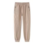 HIBETY Boys' Performance Track Pants: Moisture-Wicking and Breathable with Adjustable Elastic Waistband-Khaki-XL