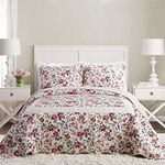 Vera Bradley Indiana Rose Floral Bedspread, 100% Cotton Breathable Bedding, Queen Size