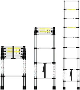 HYCHIKA Telescoping Ladder 8.5 Ft, Extension Collapsible Aluminum Ladder with Stabilizing Bar, Multi-Button Retraction for Home, RV, Roof, Loft, Painters, Camper, Indoor & Outdoor, 330 Lbs Capacity