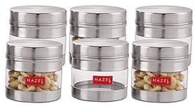 HAZEL Stainless Steel Transparent Wide Mouth See Through Container, 500 ml Each, Set of 6