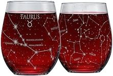 Greenline Goods Taurus Stemless Wine Glasses Zodiac Taurus Set Hand Etched 15 oz (Set of 2) - Astrology Sign Glassware