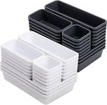 WUWEOT 42 Pack Interlocking Desk Drawer Organizer Tray, 4 Size Separators Storage Container Divider Bins for Kitchen Utensils Silverware Bedroom Dresser Cosmetic Makeup Tools Office Supplies