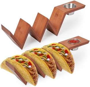 2 Lb. Depot Taco Holder Set of 2 - Durable Bamboo with Walnut Stain Finish - Includes Stainless Steel Bowls - Keeps Tacos Upright and Tidy - Perfect for Parties and Social Media