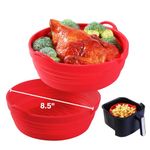 8.5" Silicone Air Fryer Liners for 4 to 8QT - Air Fryer Silicone Liner Designed with Curve Lines for Better Air Circulation & Food Taste - Reusable Non-Stick Foldable Basket with Handles (2 Pack)