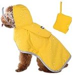 SlowTon Waterproof Dog Raincoat, Clear Hooded Double Layer Rain Jacket for Small Medium Large Dogs Puppies, Dog Poncho with Reflective Strip Adjustable Velcro Straps and Storage Pocket