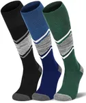 FITRELL 2 Pack Men's and Women's Ski Socks Full Cushioned Winter Merino Wool Thermal Knee High Warm Boot Socks for Skiing Snowboarding, Black+Forest Green+Blue, X-Large