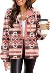 Zeagoo Women's 2024 Print Sherpa Coat Western Aztec Snap Button Down Jacket Cozy Fleece Jackets with Pockets