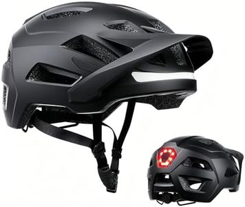 Bike Helmet, Mountain Bike Helmets for Men and Women, Front and Back LED Lights Safe Certified MTB Road Bicycle Helmet with Adjustable Brim