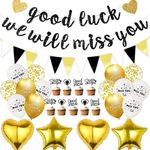 We Will Miss You Banner - Black Gold Good Luck Banner, Happy Retirement Party Decoration for Women Man, Black Gold Pennant Cake Topper for Job Change Retirement Graduation Leaving Farewell Party Decor