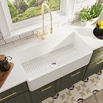 White Farmhouse Sink for Kitchen, DeerValley 36"L x 18"W Farmhouse Sink, Single Bowl Undermount Kitchen Sink, Fireclay Apron Sink with Stainless Steel Bottom Grid and Drain DV-1K505