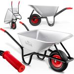 GARDEBRUK® Wheelbarrow | 100L Capacity | Load Up To 250KG | Home Garden Trolley | Heavy Duty Hand Cart | Galvanised Powder Steel Rim | All Terrain Pneumatic Tyre | Silver & Red