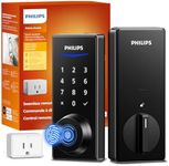 Philips Wi-Fi Smart Door Lock, Keyless Entry Door Lock with App Control,Fingerprint ID,Auto Lock,Keypad Deadbolt with Wi-Fi Bridge Adaptor,Smart Locks for Front Door-Matte Black