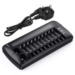 EBL AA AAA Rechargeable Battery Charger 9V Battery Charger for Ni-Mh Ni-Cd AA AAA 9V Batteries, 12 Slots LCD Batteries Charger