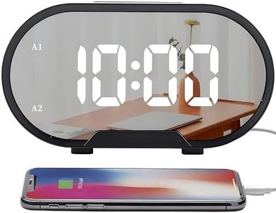 Lancoon Digital Alarm Clock, Mirrored LED Clocks with 2 USB Charger Ports Easy Snooze Function Adjustable Volume 0-100% Brightness Dimmer 12/24 Hour Display for Bedroom Home Office (Black)
