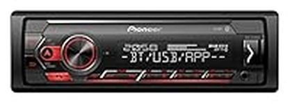 PIONEER 1-DIN receiver with Bluetooth, Red/White illumination, USB/3.5mm Jack, Spotify, Pioneer Smart Sync App and compatible with Apple and Android devices, Red/Black, MVH-S420BT