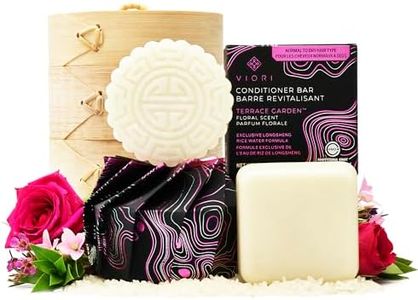 Viori Terrace Garden Shampoo and Conditioner Bar Set and Bamboo Holder- Made with Rice Water for Hair Growth - Handcrafted Sulfate Free Shampoo and Conditioner