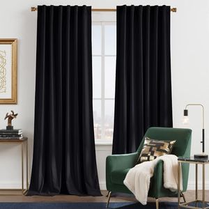 NICETOWN Black Velvet Curtains 52 inches Wide, Bedroom Velvet Blackout Curtain Panels, Solid Heavy Matt Drapes/Window Treatments for Balcony Master Bedroom, Baby Boys Room (2 Panels, 84 inches Long)