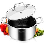 DELARLO Tri-Ply Stainless Steel Stock Pot, 5QT Non Stick Pots, Induction Ready, Cooking Pots with Lids, Stockpot 600℉ Oven Safe, 18/8 Food Grade Cookware, Soup Pot, Energy Saving, Lids 350℉