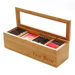 Woodquail Tea Box Caddy Storage Organiser Tidy, Made of Natural Bamboo (4 Compartments)