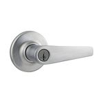 Weiser Kim Satin Chrome Front Door Handle with Lock, Reversible Exterior/Interior Door Handles with Lock, Keyed Entry Door Lever for Front Door, Bedroom, Bathroom & Office, Traditional Home Decor