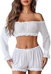 Avidlove Lingerie Sets for Women Sexy Long Sleeve Off Shoulder Ruffle Bra and Panty Set White Small