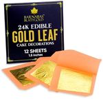 Edible Gold Leaf 24K by Barnabas Blattgold - Cake Decorations, Loose Gold Leaf Sheets for Cupcakes, 1.5 inches, Book of 12 Gold Foil Sheets