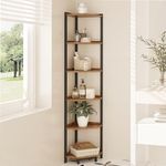 Hzuaneri Corner Shelf Stand, Corner Bookshelf, Storage Standing Shelf Unit with Metal Frame, Plant Stand, Corner Bookcase for Living Room, Home Office, Bedroom, 6-Tier Rustic Brown and Black CS06001B