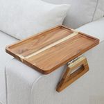 Shamrock Home Acacia Wood Trayble Couch Arm Table, Clip On Tray Sofa Table for Couches. Sofa Arm Tray, Armchair Table for TV Dinners, Remotes, Drinks and Snacks - 13.75 x 9.5inch, Light