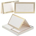 25PCS Table Place Cards,Wedding Name Cards Place Cards with Double Gold Border for Weddings Greenery Table Seating Cards Paper Tented for Table Setting Wedding Birthday Dinner Party(White)