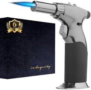 inZaynity Dual Flame Butane Torch Gun - Refillable Luxury Hand Held Mini Blow Torch for Cooking, Creme Brulee, Soldering, Welding, & Resin Art - Adjustable Flame with Ignition Lock - Steel Black by