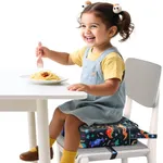 Toddler Booster Seat for Dining Table and Kitchen Chair – Adjustable Safety Straps, PU Leather, Non-Slip, Easy to Clean, Portable Travel Foam Booster Cushion for Kids & Toddlers (Black Dinosaur)