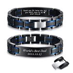 VNOX Custom Personalized Elegant Stainless Steel Two-Tone Blue&Black Link Bracelet for Men Husband Dad Son Gift,8.2"/8.6", 9", Stainless Steel, no gemstone