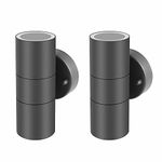 Kerry Wall Lights, Up Down Mains Powered Lighting, Anthracite Grey Stainless Steel IP44 Waterproof, Exterior Wall Sconce for, Front Door, Patio, Porch, Garden, Garage, 2 Pack